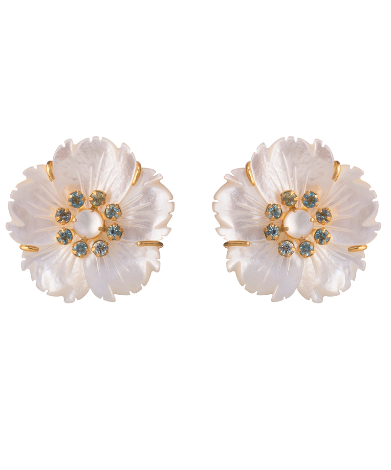 BOUNKIT // MOTHER OF PEARL & BLUE QUARTZ FLOWER EARRINGS - Image 2