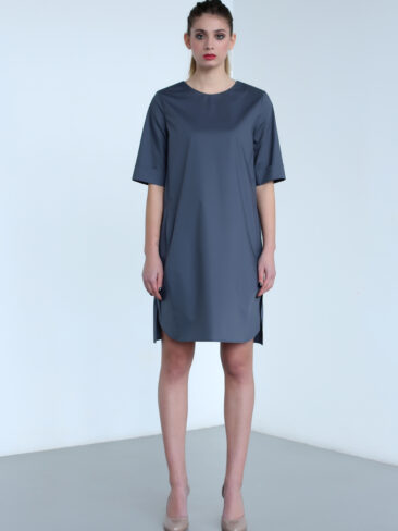 MERVEIS // STRAIGHT CUT V-NECK GREY TUNIC DRESS