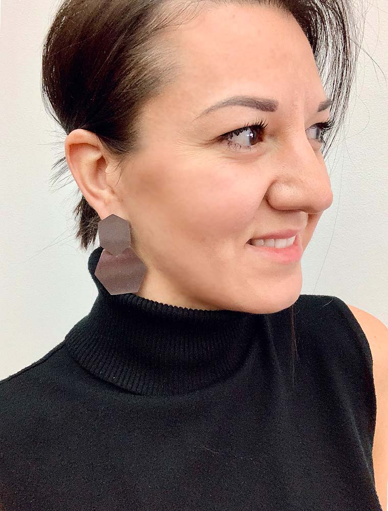 SE // SURGICAL STEEL HEXAGON EARRINGS, GOLD - Image 3