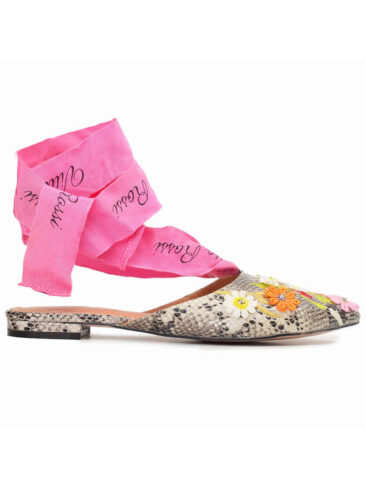 VITTO ROSSI // VR TIE EMBROIDERED PYTHON SLINGBACK FLATS