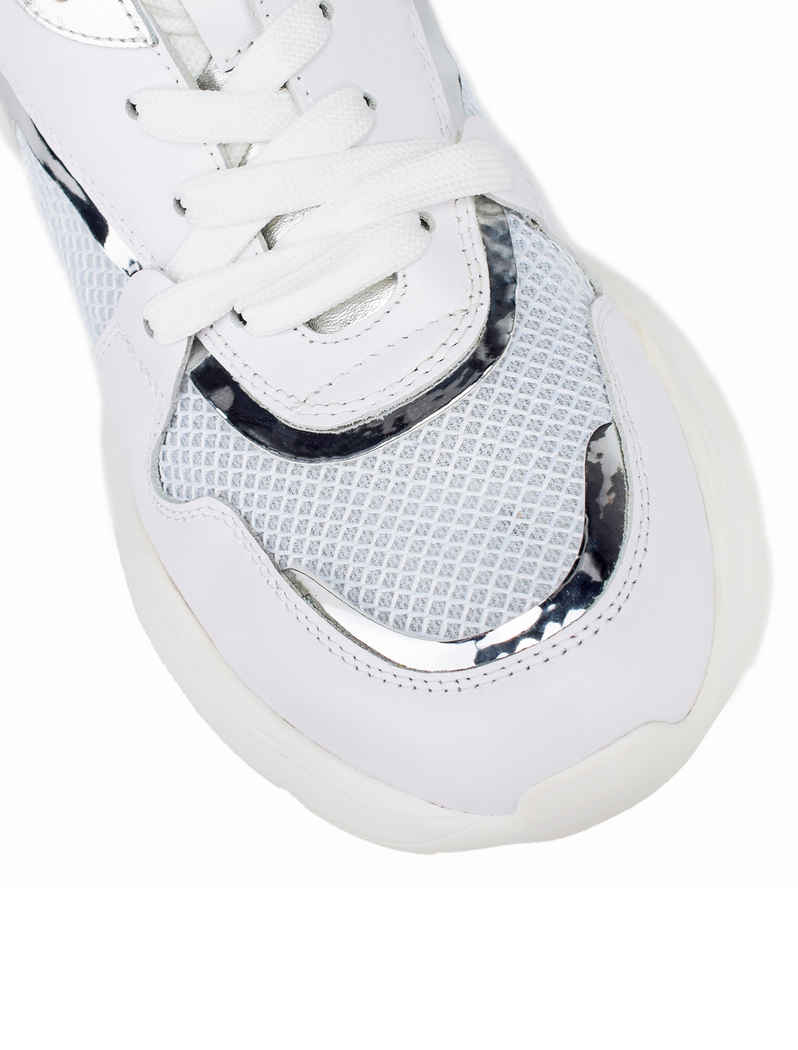 VITTO ROSSI // LEATHER & MESH LOW-TOP SNEAKERS, WHITE - Image 3