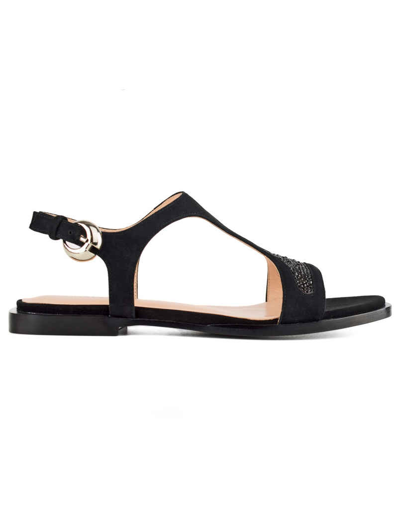 VITTO ROSSI // SUEDE CRYSTAL-EMBELLISHED LEATHER SANDALS, BLACK