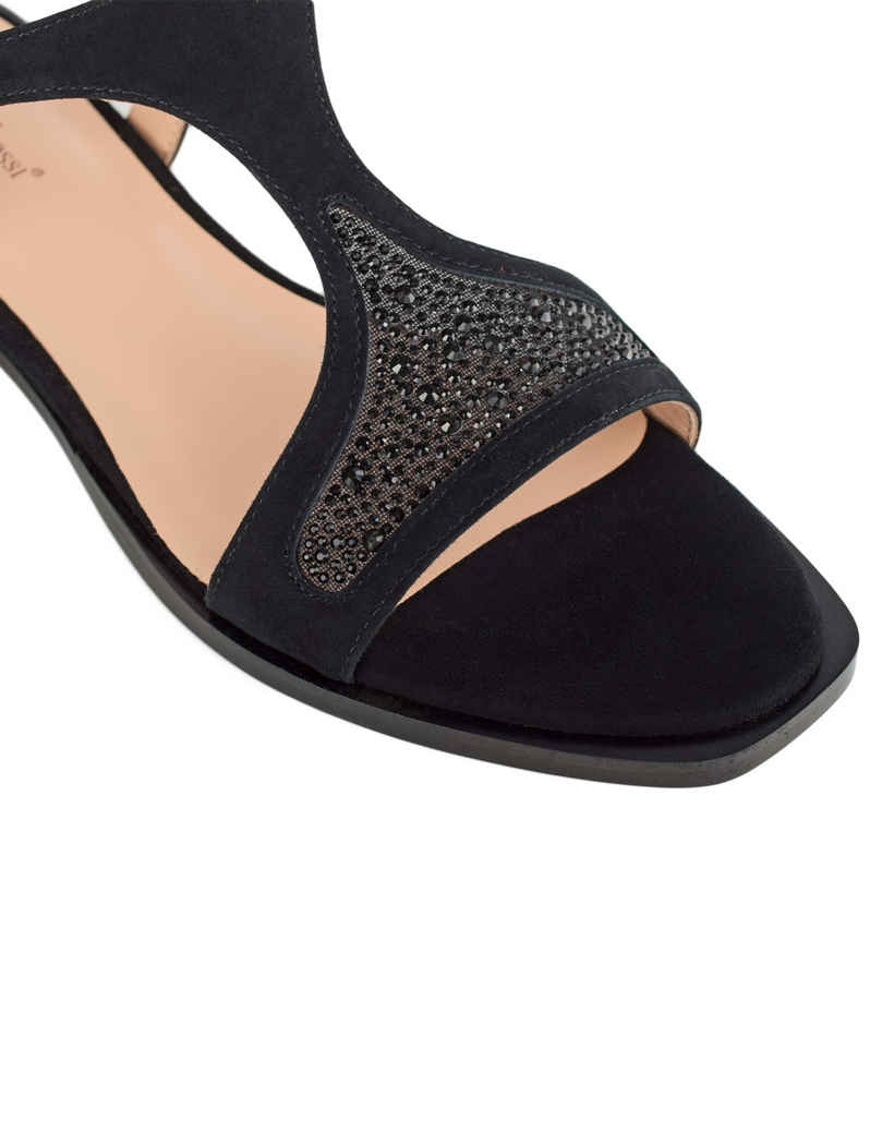VITTO ROSSI // SUEDE CRYSTAL-EMBELLISHED LEATHER SANDALS, BLACK - Image 4