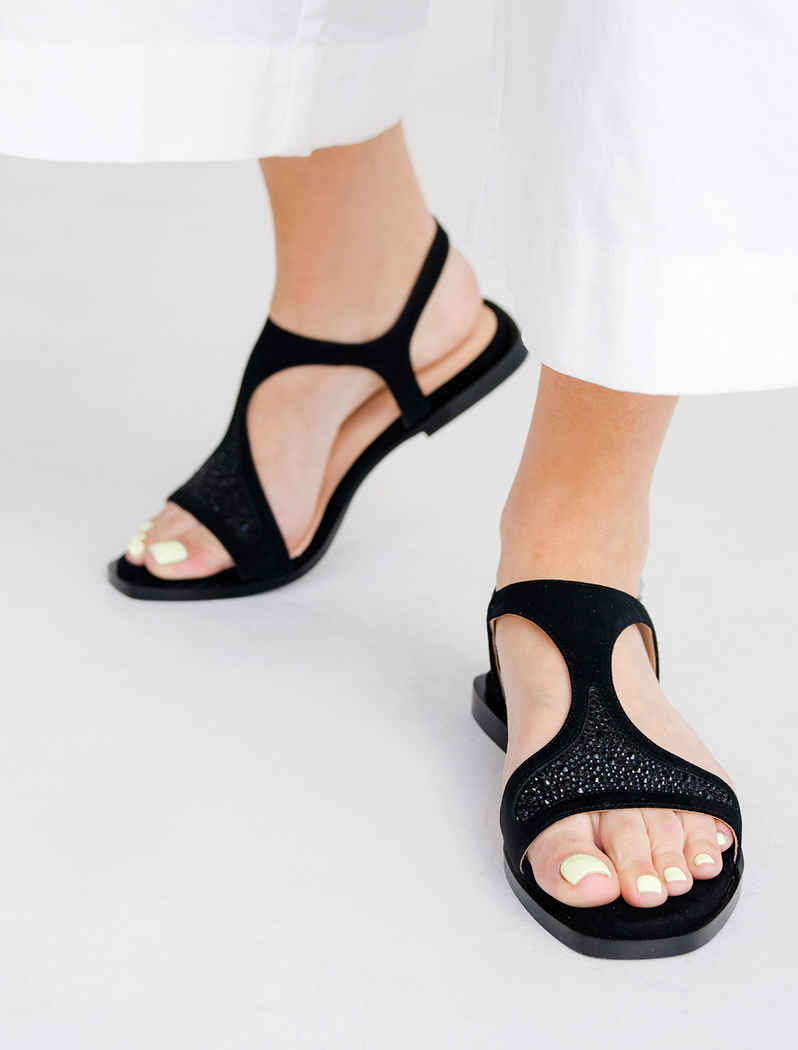 VITTO ROSSI // SUEDE CRYSTAL-EMBELLISHED LEATHER SANDALS, BLACK - Image 2