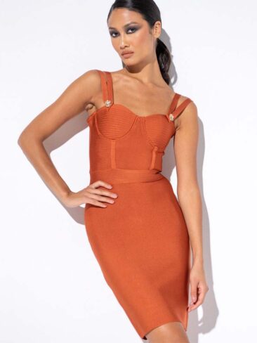 A.KOM // “POISON” MIDI BANDAGE DRESS, BURNED ORANGE