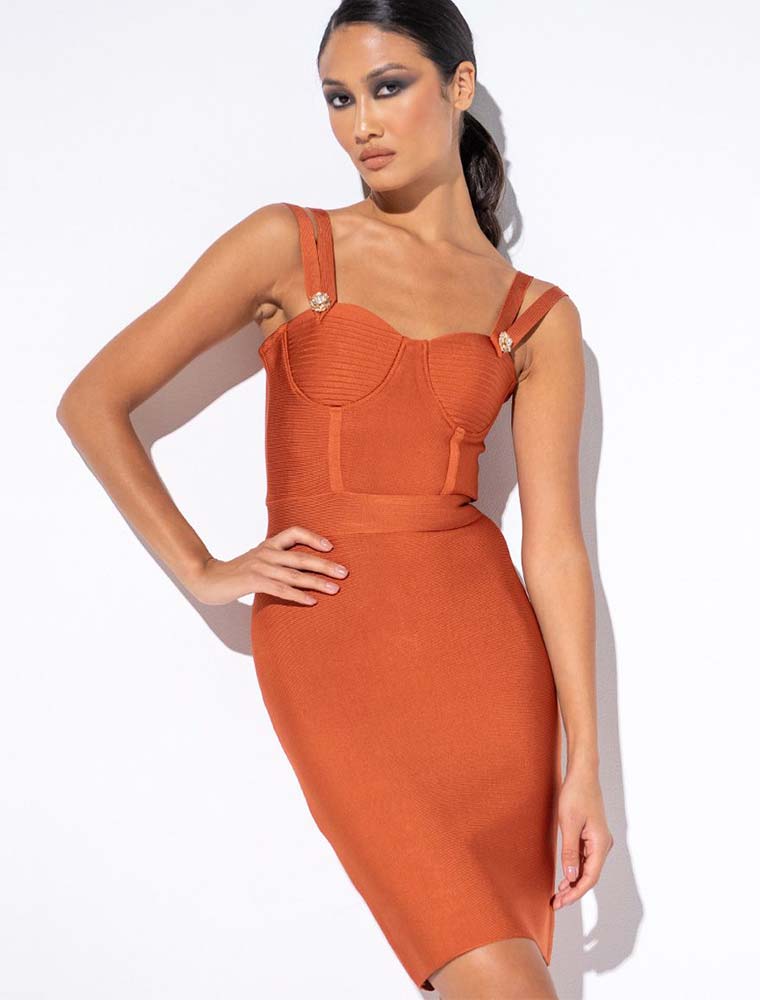 A.KOM // "POISON" MIDI BANDAGE DRESS, BURNED ORANGE