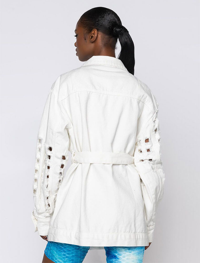 A.KOM // STRAIGHT CUT HOLY DENIM JACKET, WINTER WHITE - Image 2