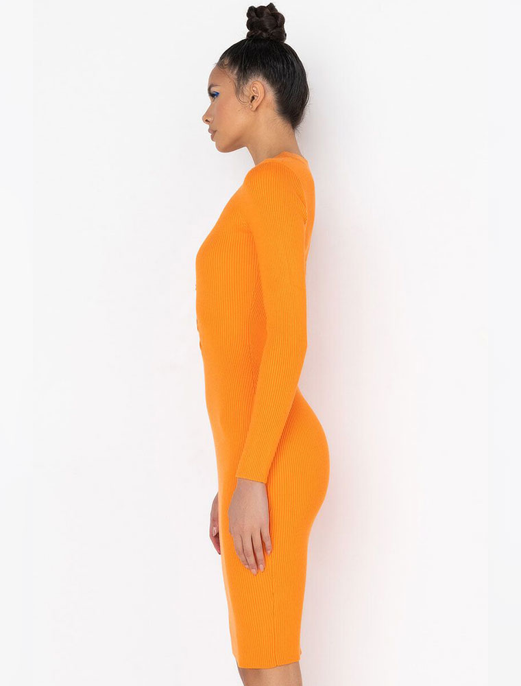 A.KOM // CLASSIC LONG-SLEEVE WITH TIES DRESS in ORANGE - Image 4