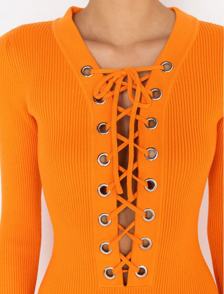 A.KOM // CLASSIC LONG-SLEEVE WITH TIES DRESS in ORANGE - Image 5
