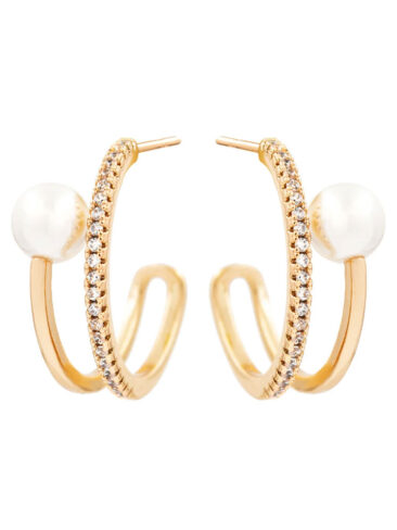 SE // SURGICAL STEEL PAVE HOOPS With PEARL SETTING, LIGHT ROSE GOLD