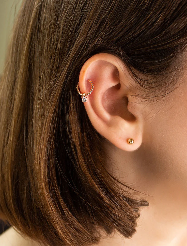 SE // SURGICAL STEEL EAR RING with CRYSTAL, GOLD