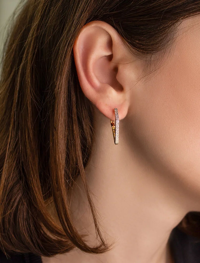 SE // SURGICAL STEEL GEOMETRICAL EARRINGS with PAVE CRYSTAL SETTING, LIGHT ROSE GOLD - Image 2