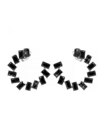 SE // BLACK SWAROVSKI CRYSTAL MOON SHAPE EARRINGS, SILVER