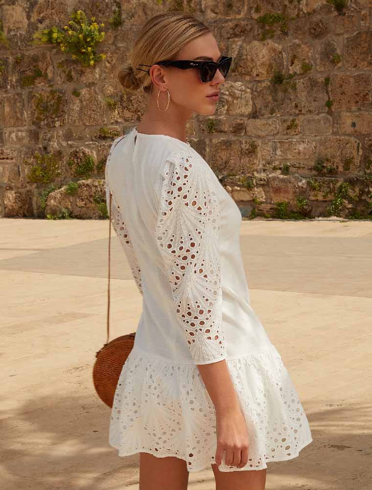GEPUR // LONG SLEEVE BOTTOM GATHER SUNDRESS in WHITE