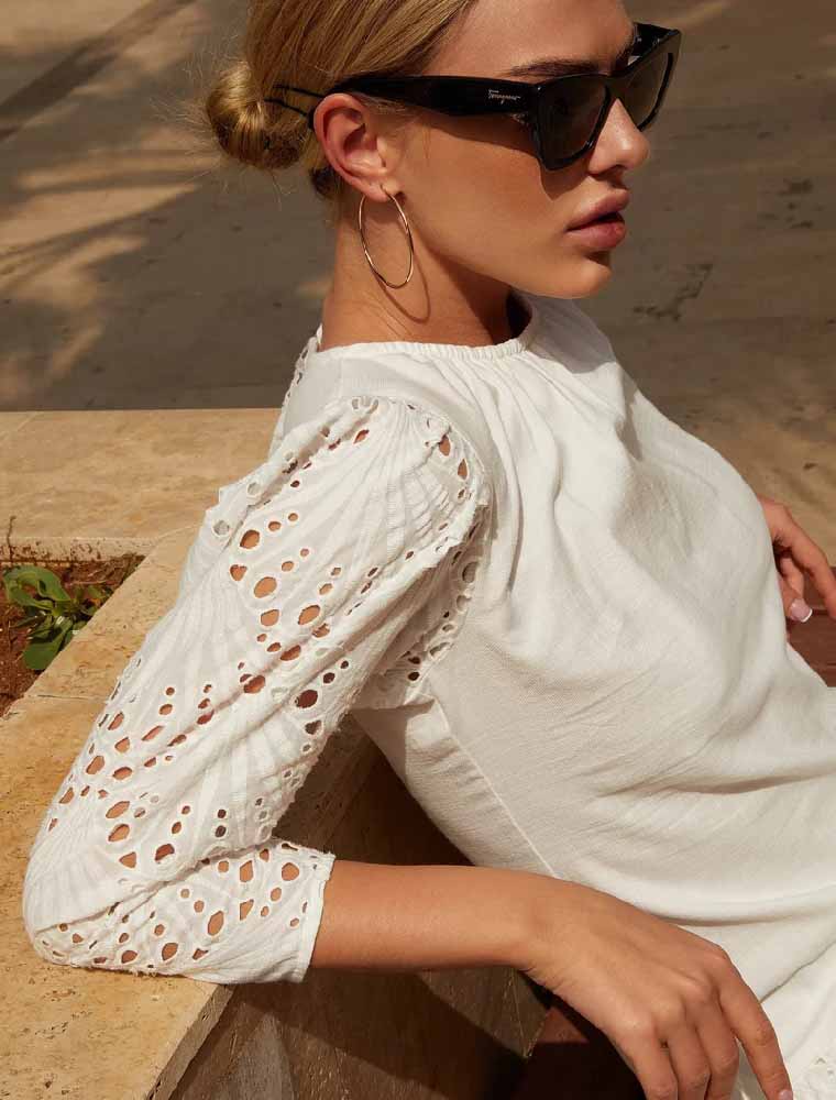 GEPUR // LONG SLEEVE BOTTOM GATHER SUNDRESS in WHITE - Image 4