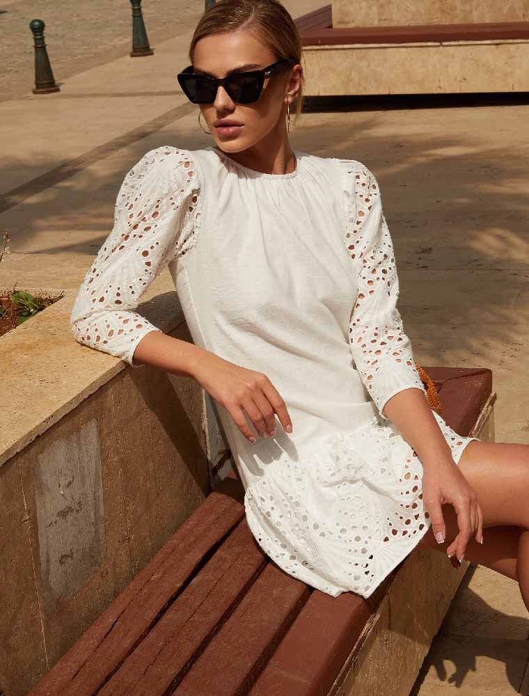GEPUR // LONG SLEEVE BOTTOM GATHER SUNDRESS in WHITE - Image 3