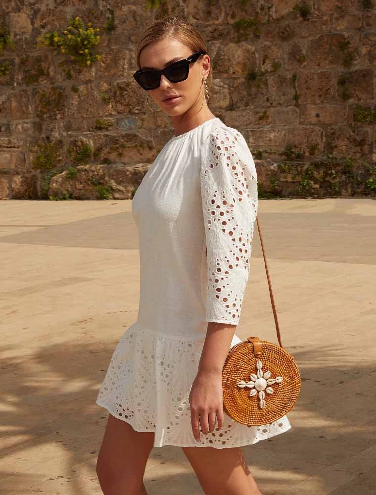 GEPUR // LONG SLEEVE BOTTOM GATHER SUNDRESS in WHITE - Image 2