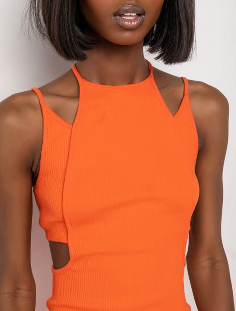 A.KOM // CUTOUT BODYCON HIGH NECK DRESS, ORANGE - Image 4