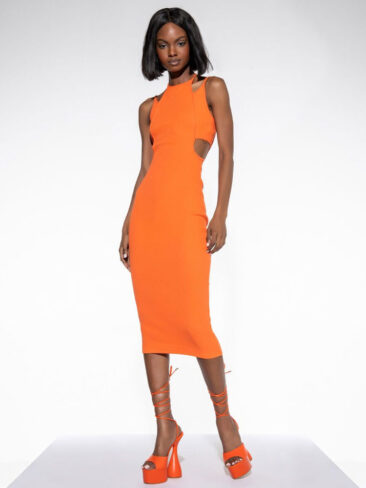 A.KOM // CUTOUT BODYCON HIGH NECK DRESS, ORANGE