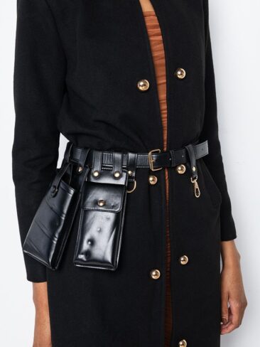A.KOM // BERLIN TRENCH JACKET WITH UTILITY BELT, BLACK