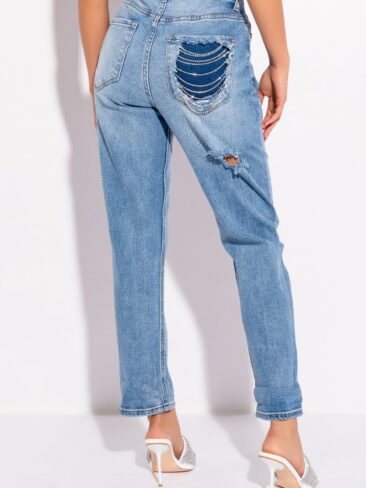 A.KOM // MOM JEANS W/ RHINESTONE BACK POCKET