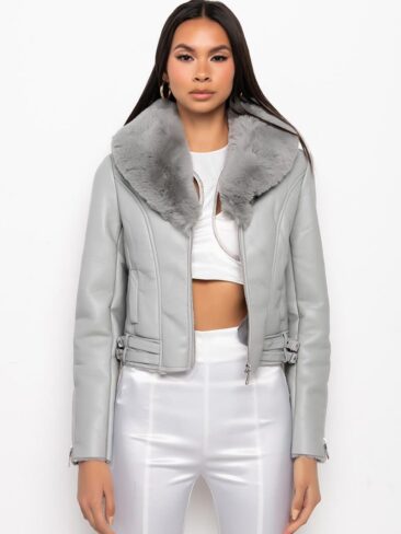 A.KOM // BONDED FABRIC MOTO JACKET, GREY
