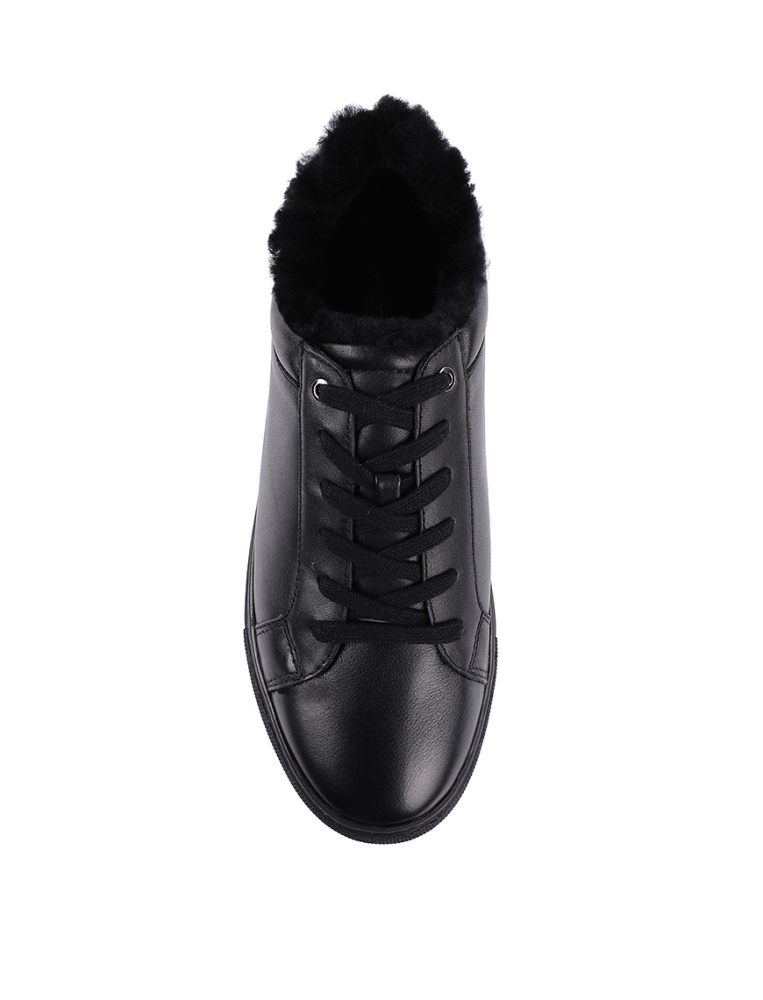 ATTIZZARE // CLASSIC LEATHER SNEAKERS W/ FUR LINING, BLACK - Image 2