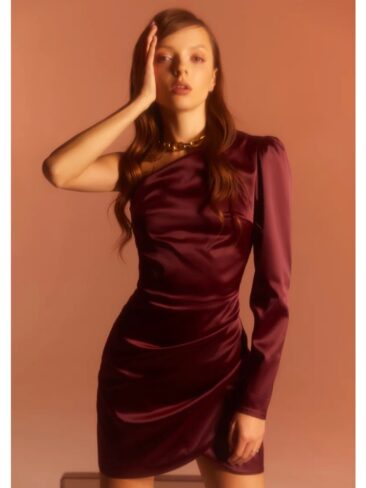 GEPUR // WOMEN’S ONE-SHOULDER ASYMMETRIC MINI DRESS, RED