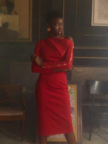 GEPUR // CLASSIC LONG SLEEVE W/ ZIPPER DRESS, RED