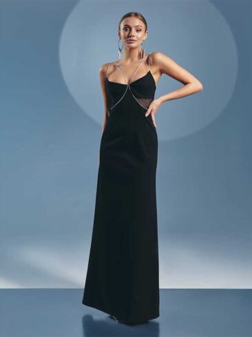 GEPUR // CRYSTAL STRAP MAXI EVENING DRESS