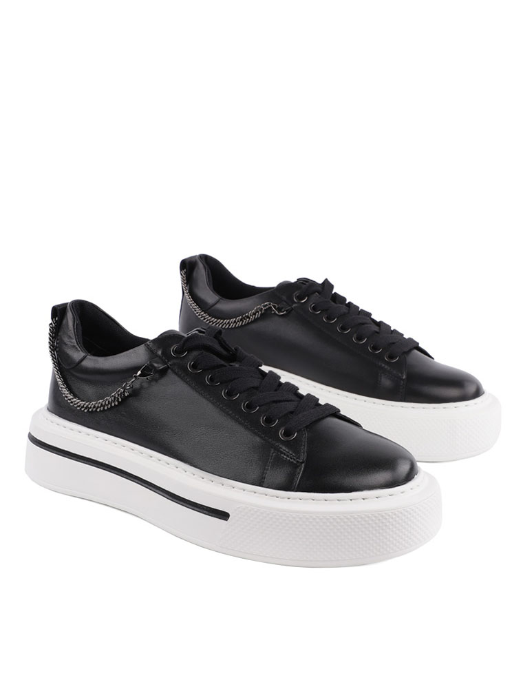 MIRATON // CASUAL CHAIN DETAILED SNEAKERS, BLACK - Image 2
