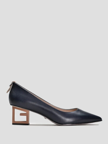 VITTO ROSSI // CLASSIC PUMPS W/ GEOMETRICAL METAL HEEL, BLUE