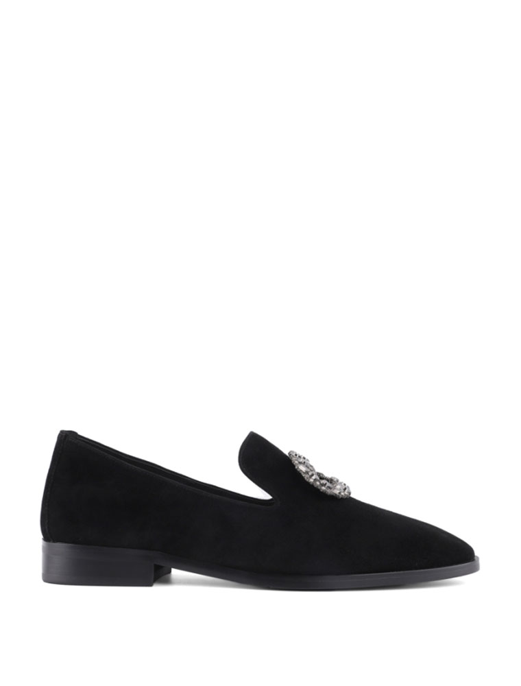 ATTIZZARE // CLASSIC SUEDE LOAFERS W/ RHINESTONE BUCKLE, BLACK