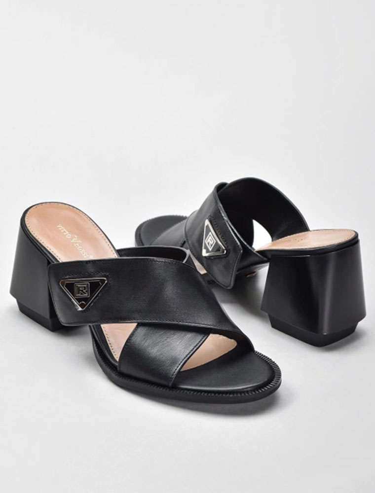 VITTO ROSSI // CRISS-CROSS OPEN TOE MULES, BLACK - Image 2