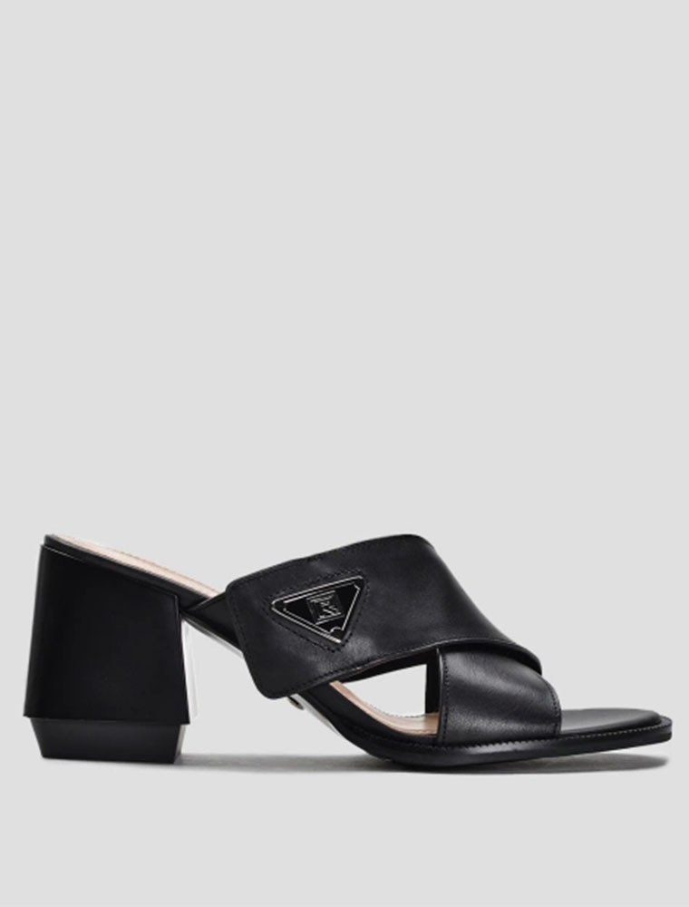 VITTO ROSSI // CRISS-CROSS OPEN TOE MULES, BLACK