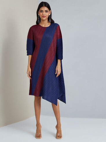 SCARLET SAGE // TWO TONE ASYMMETRIC HEMLINE WENDY DRESS, MAROON