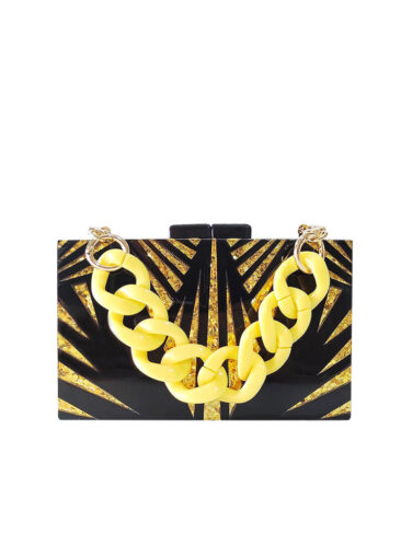 A.KOM // RECTANGULAR ACRYLIC CLUTCH BAG, BLACK/YELLOW