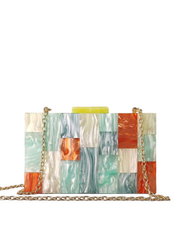 A.KOM // RECTANGULAR GEOMETRIC DESIGN ACRYLIC CLUTCH, MULTICOLOR/YELLOW