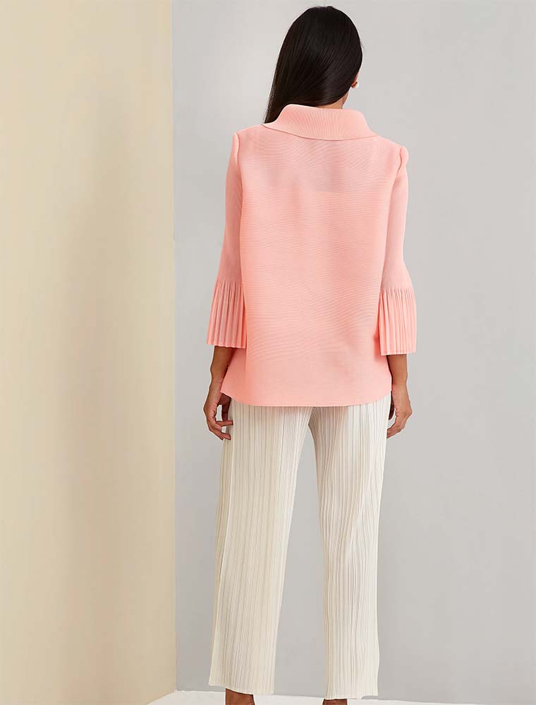 SCARLET SAGE // PEARL BEADED FLARE SLEEVE MAISE SHIRT, PEACH - Image 3