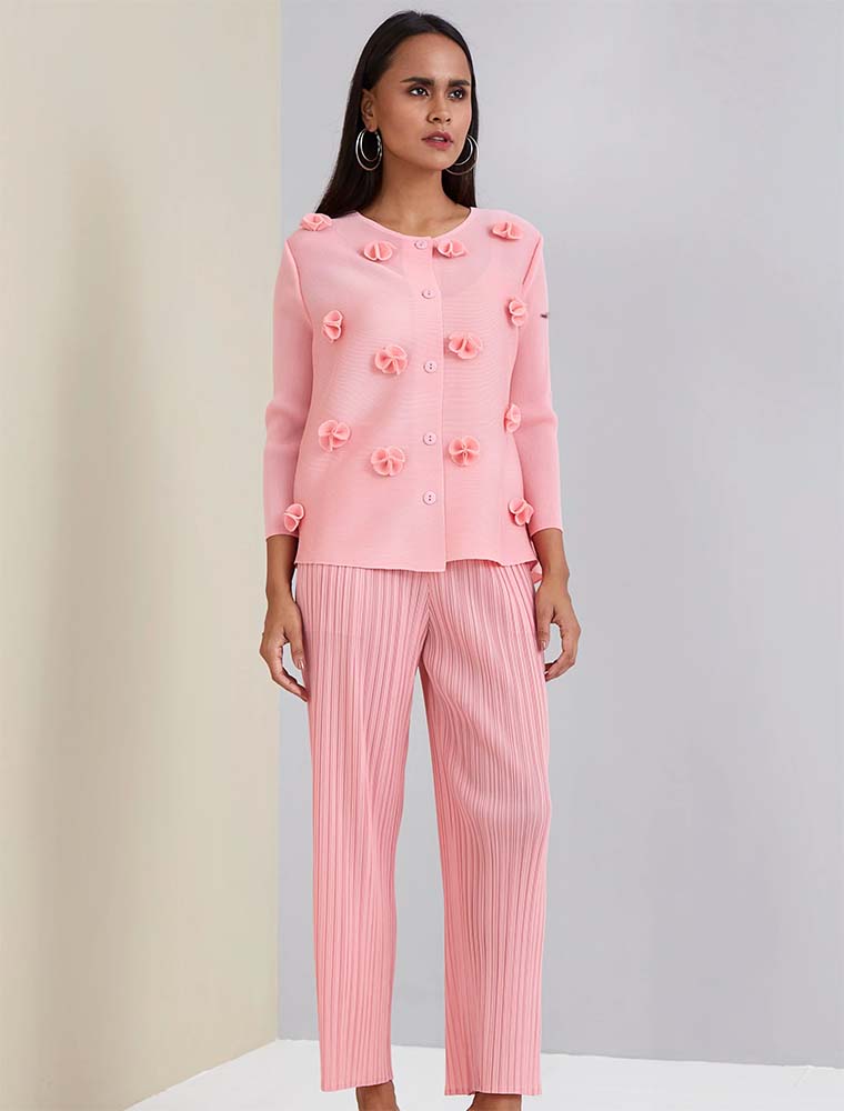 SCARLET SAGE // PLEATED CARDIGAN TOP, PINK - Image 4