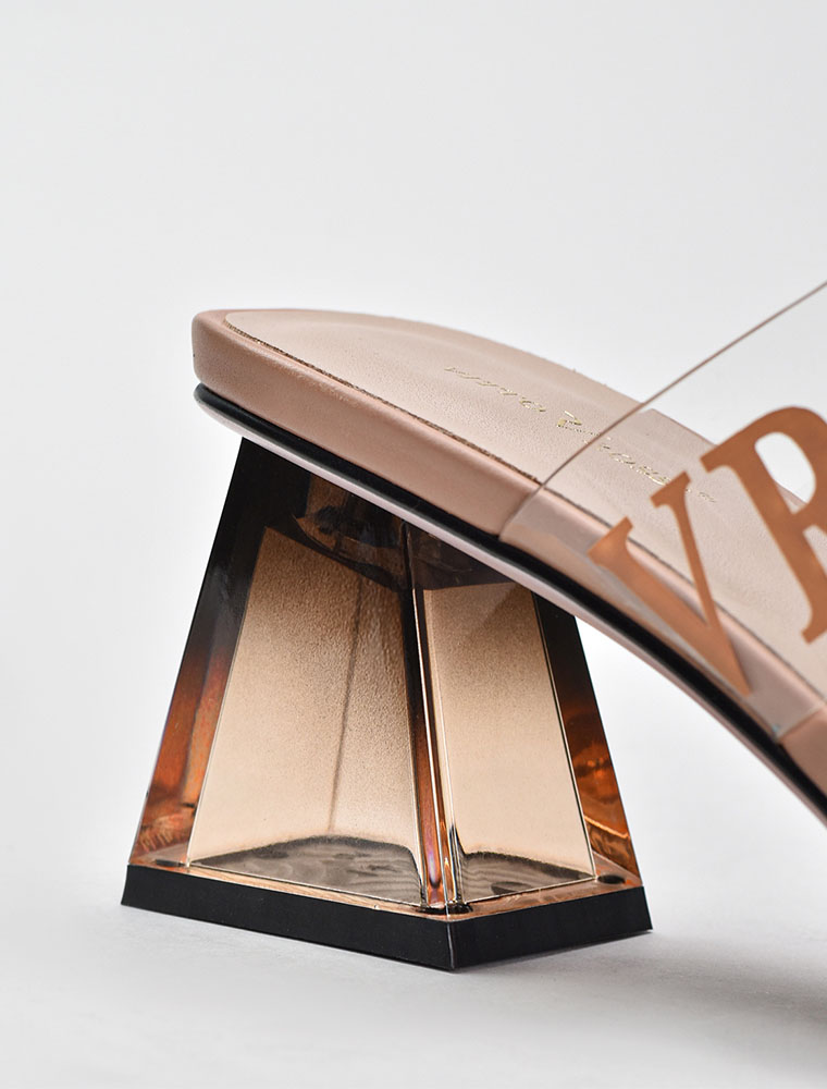 VITTO ROSSI // SMOKY PYRAMID HEEL W/ VR STRAP MULES, BEIGE - Image 3