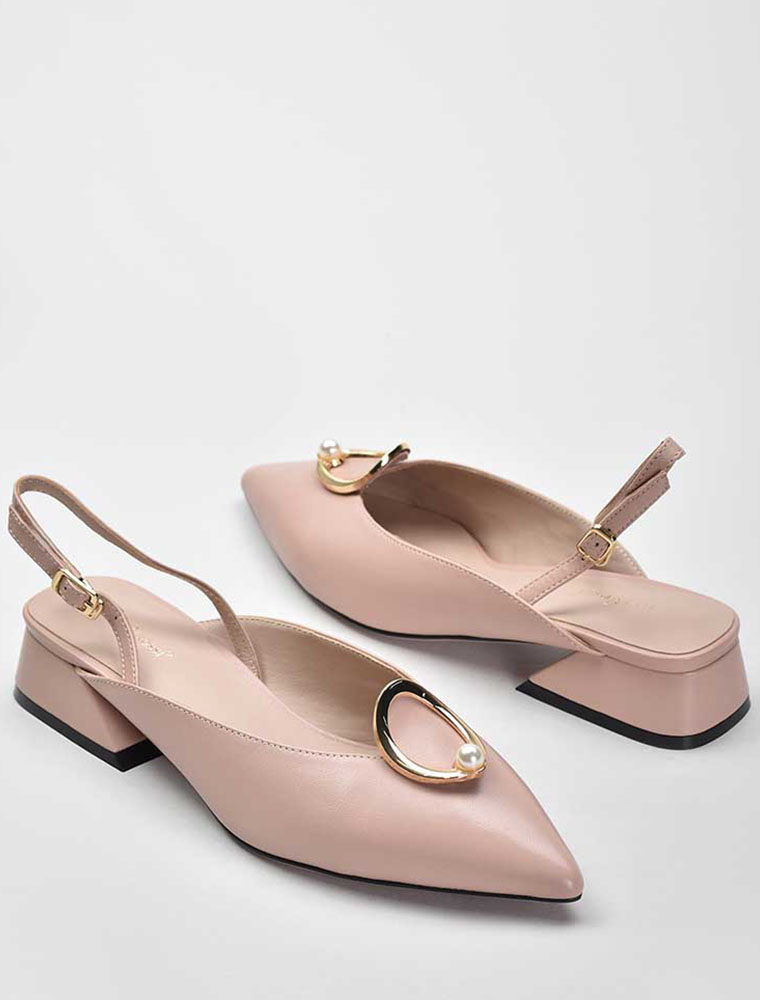 VITTO ROSSI // TOP SILVER RING W/ PEARL SLINGBACK FLATS, BLACK - Image 5