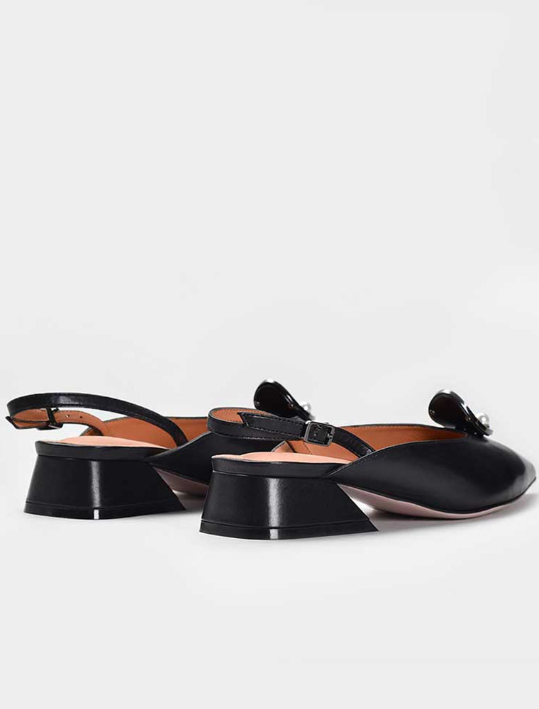 VITTO ROSSI // TOP SILVER RING W/ PEARL SLINGBACK FLATS, BLACK - Image 2