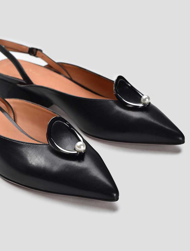 VITTO ROSSI // TOP SILVER RING W/ PEARL SLINGBACK FLATS, BLACK - Image 4