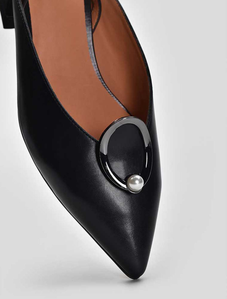 VITTO ROSSI // TOP SILVER RING W/ PEARL SLINGBACK FLATS, BLACK - Image 3