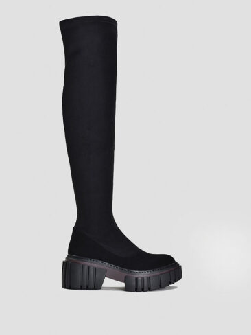 VITTO ROSSI // ALMOND TOE SUEDE STOCKING BOOTS, BLACK
