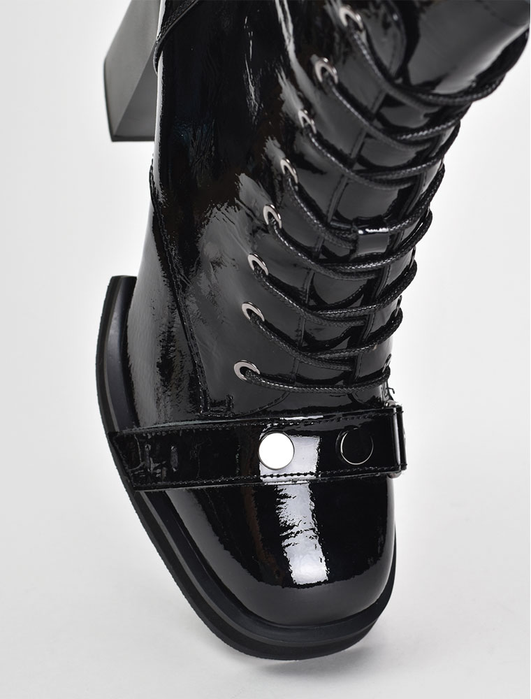 VITTO ROSSI // PATENT LEATHER LACE UP BOOTIES, BLACK - Image 6