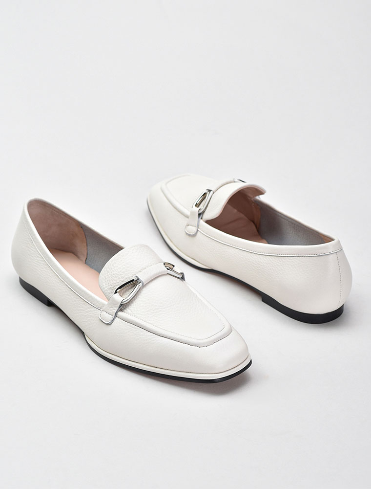 VITTO ROSSI // SQUARE TOE W/ SILVER EMBELLISHMENT LOAFER, CREAM - Image 4