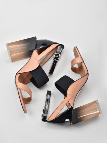 VITTO ROSSI // SMOKY BLOCK HEEL SANDALS, BLACK / BEIGE