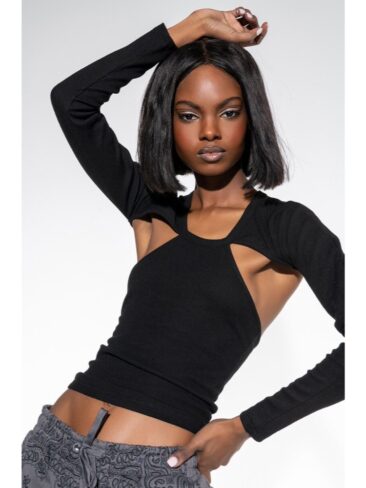 A.KOM // WOMEN’S RIBBED OPEN-BACK LONG SLEEVE TOP